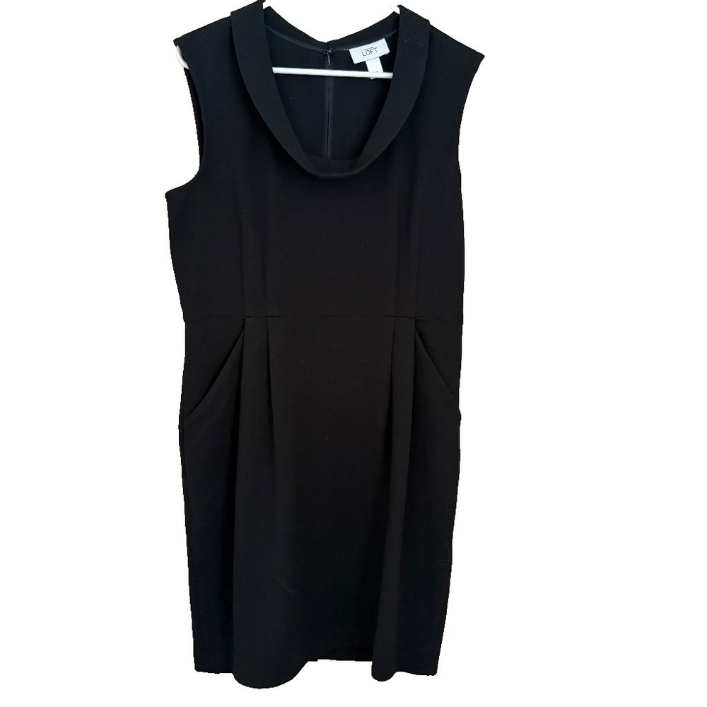 Ann Taylor LOFT Black Sleeveless Pleated Sheath Dress Sz 10 Work Office Classic